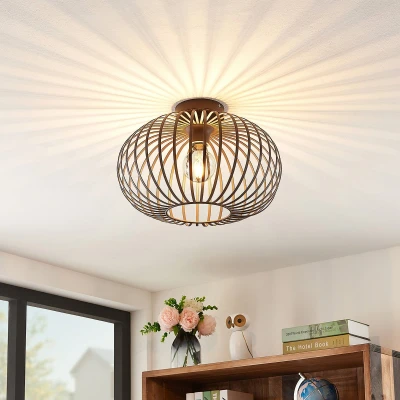 Afbeelding van Lindby Nahele plafondlamp, bruin, metaal, Ø 40 cm, E27