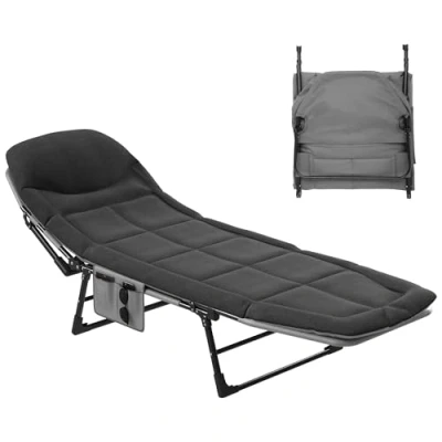 Afbeelding van YITAHOME Ligstoel met kussen, 5 standen, verstelbaar, opvouwbaar, draagbaar, belastbaar tot 200 kg, riem, x 65 32 cm, voor tuin, zwembad, camping en binnen, zwart