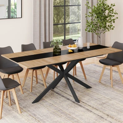 Image de Table à manger extensible rectangle ALIX 6 10 personnes bois et bande centrale noire 160 200 cm IDMarket
