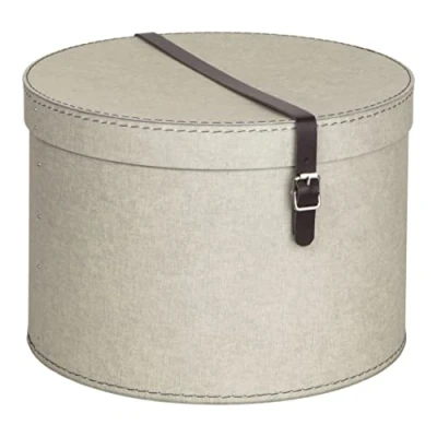 Afbeelding van BIGSO BOX OF SWEDEN RUT Set van 2 opbergdozen met deksel, ronde opbergdoos leren riemen, grote en kleine hoedendozen vezelplaat papier in linnenlook