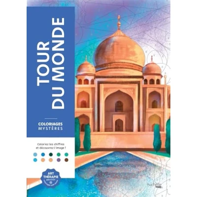 Afbeelding van Coloriages Mystères Tour du Monde Kleuren op nummer kleurboek voor volwassenen Hachette