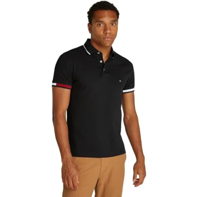 Afbeelding van Tommy Hilfiger FLAG CUFF Poloshirt, Heren, Maat: Medium, Black
