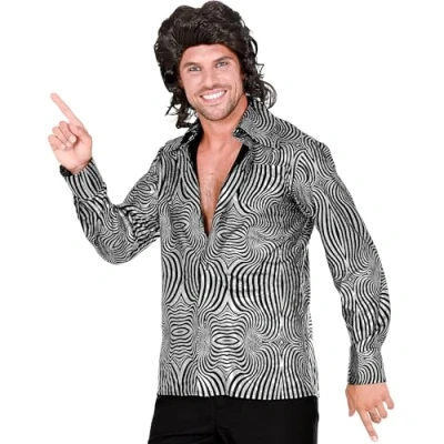 Afbeelding van Widmann Jaren 80 &amp; 90 Kostuum 70s Verblindend Schitterend Disco Shirt Zilver Man Small / Medium Carnavalskleding Verkleedkleding