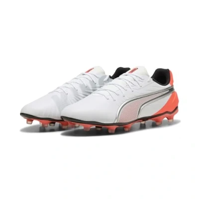 Image de PUMA KING MATCH FG/AG Football Boots Unisex, Chaussures, Blanc/Silver/Glowing Rouge, 40.5