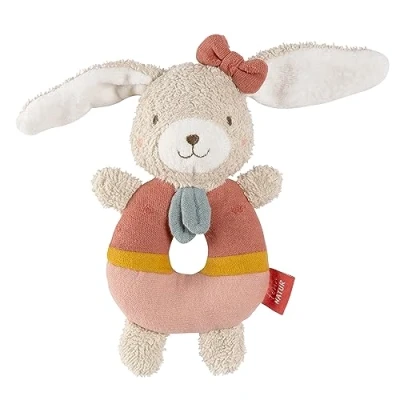 Afbeelding van Fehn FehnNATUR Konijn rammelaar ring Biologisch katoenen knuffeldier babyspeelgoed met en speelgoed om spelenderwijs te leren grijpspeelgoed voor baby&#039;s peuters vanaf 0 maanden