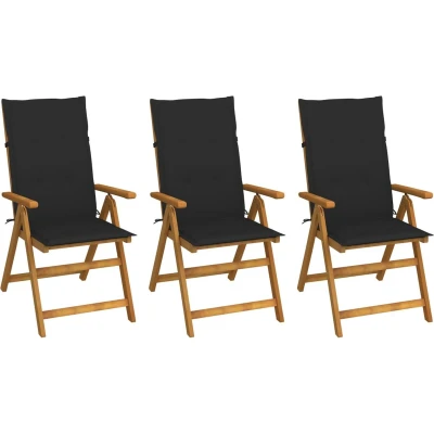 Afbeelding van Tuinstoelen 3 st inklapbaar met kussens massief acaciahout