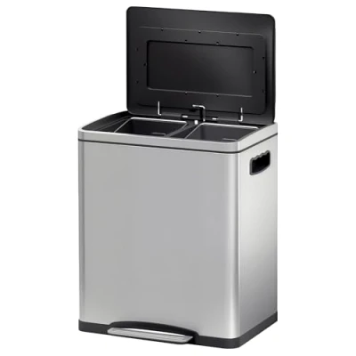 Afbeelding van HOMCOM Keukenafvalemmer, 2 x 15 l, pedaalemmer, vakken, roestvrij staal met softclose deksel, afneembare emmers, 40 34,8 47,5 cm, zilver
