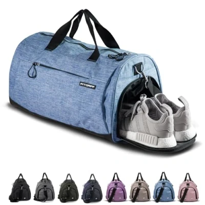 Afbeelding van Fitgriff® sporttas en reistas voor dames heren met schoenenvak vak nat gebruik, sport, fitness reizen, gymtas, Lichtblauw