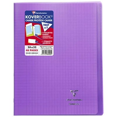 Afbeelding van Clairefontaine 984405C, paars notitieboek met nietjes, Koverbook, 24x32 cm, 48 pagina&#039;s, grote ruiten, wit papier, 90 g, omslag van polypropyleen