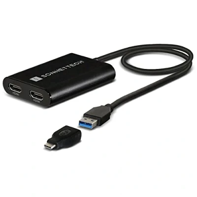 Afbeelding van Sonnet Dubbele 4K 60Hz HDMI Adapter voor M1 Thunderbolt Macs *Nieuw (Thunderbolt, HDMI, USB A, 50 cm), Data + Video Adapter, Zwart