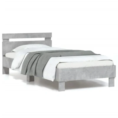 Image de vidaXL Cadre de lit tête et lumières LED gris béton 90x200 cm