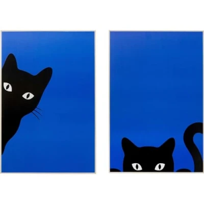 Afbeelding van Schilderij speelse katten zwart (2/Set) Kare Design