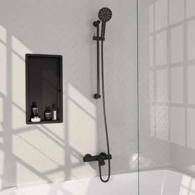 Afbeelding van Brauer Black Edition Badkraan Opbouw glijstang 2 functies gladde knoppen handdouche rond 3 standen mat zwart