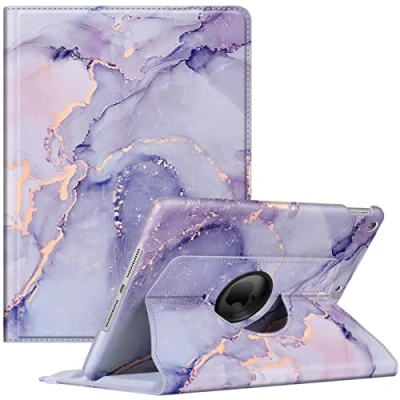 Afbeelding van FINTIE beschermhoes compatibel met iPad 9e generatie 2021 / 8e 2020 7e 2019 10,2 inch [Opslag van pen] draaibaar 360 bescherming case cover, marmer paars