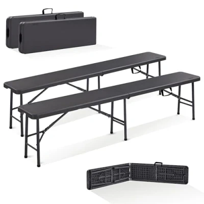 Afbeelding van Arebos Vouwbank, 2 stuks, draaggreep, 183 x 28 43 cm, voor camping, tuin, feest, biertent, tuinbank, zitbank, antraciet