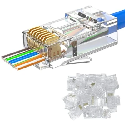 Afbeelding van MOGOOD 25 stuks RJ45 modulaire Ethernet connectoren, compatibel met solide en gedraaide Cat6/Cat5/Cat5e UTP kabels