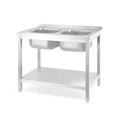 Afbeelding van Dubbele Gootsteen Met Schap 700mm HENDI Kitchen Line 1000x700x(H)850mm Horeca &amp; Professioneel