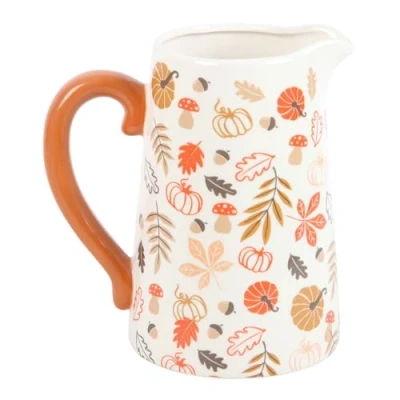 Afbeelding van Rustieke keramische kruik voor herfstbloemen: seizoensgebonden decor met bladeren en pompoenpatroon perfect oogstthema&#039;s verfraai je herfstbloemen