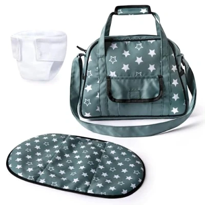 Afbeelding van Bayer Design 69058AA luiertas voor pop, aankleedkussen, stoffen luier, jeans grijs, roze