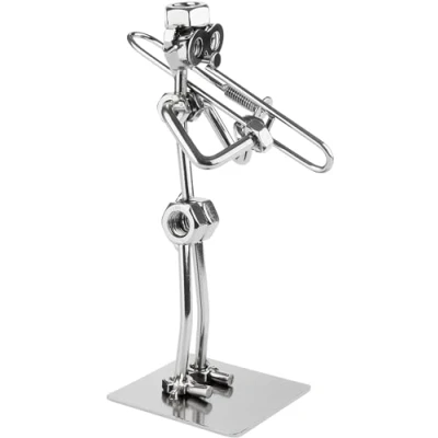 Afbeelding van BRUBAKER Schroevenbeeldje Muzikant aan de Trombone Handgemaakte Ijzeren Figuur Metal Man Trombonespeler Metalen Blaasmuzikant Decoratie Cadeau voor Trombonisten