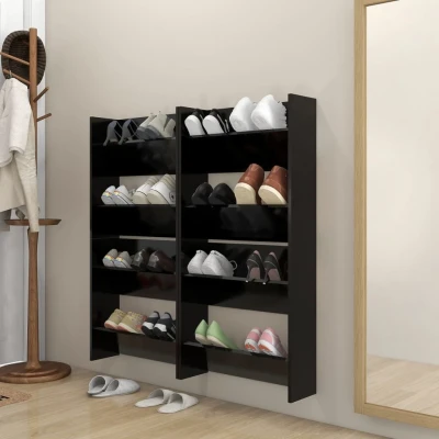 Afbeelding van Wandschoenenkasten 4 st 60x18x60 cm spaanplaat zwart