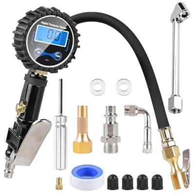 Afbeelding van bandenpomp, digitale manometer 200 psi, gekalibreerde bandenspanningsmeter, zeer nauwkeurige bandenspanningstester voor auto/motor/fiets