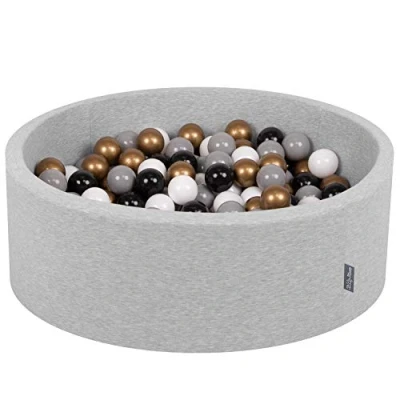 Afbeelding van KiddyMoon ballenbad 90 x 30 cm, diameter: 7 kleurrijk voor baby&#039;s, rond, lichtgrijs, wit/grijs/zwart en goud