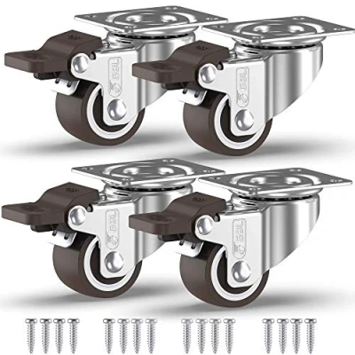 Afbeelding van GBL Heavy Duty Meubelwielen met 4 Remmen + Schroeven 25 mm tot 40 KG Pak van Geen vloersporen Silent Caster for Furniture Rubberen trolleywielen Zilveren zwenkwielen