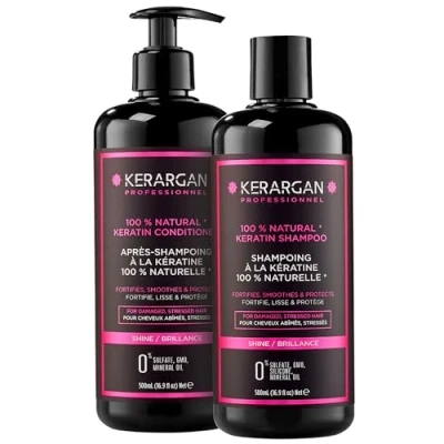 Afbeelding van Kerargan Duo Ultra Repair Shampoo &amp; Conditioner met Keratine voor Beschadigd en Gestrest Haar Versterkt, Glad Beschermt Sulfaatvrij, GMO, Silicone 2 x 500 ml