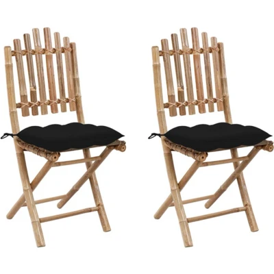 Afbeelding van vidaXL Tuinstoelen 2 st inklapbaar met kussens bamboe