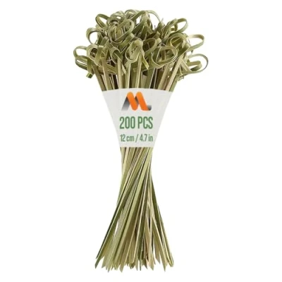 Afbeelding van 200 stuks bamboe cocktailspiesen met elegante strik, 4,7 inch, decoratieve houten spiesen, voor feesten, aperitieven, cocktails, fruit, barbecue (BBQ) Mobi Lock
