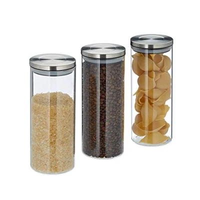 Afbeelding van Relaxdays voorraadpot set glas 1.5 liter voorraadbus glazen pot met deksel 3 stuks