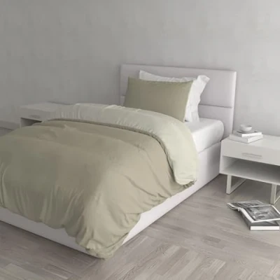 Afbeelding van Italian Bed Linen Beddengoedset met dubbelzijdig dekbedovertrek en kussensloop, 100% katoen, duifgrijs/crème, klein tweepersoonsbed