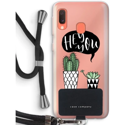 Afbeelding van Case Company® hoesje met Koord geschikt voor Samsung Galaxy A20e Hey you cactus Telefoonhoesje Zwart Bescherming aan alle Kanten en Over de Schermrand