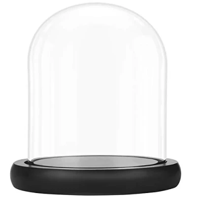 Afbeelding van Belle Vous Glazen Stolp Bel Pot met Zwarte Houten Basis 17 cm Helder Decoratieve Tafeltop Display Kast Bak Voor Fee Lichten, Kopstukken en Antiek