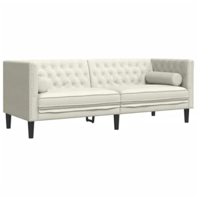 Afbeelding van vidaXL Driezitsbank Chesterfield stijl met bolsters fluweel crèmekleur