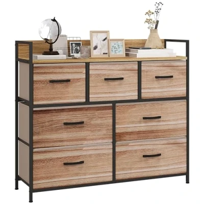 Afbeelding van HOMCOM Commode met 7 laden, opbergkast van stof, opvouwbaar, stalen frame, zwart, 98 x 29 85 cm, slaapkamer, entree, woonkamer, zwart en naturel