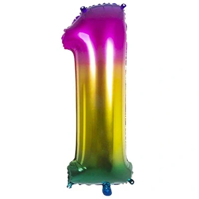 Afbeelding van Boland Folieballon &#039;1&#039; regenboog (86 cm) 1 Multi Cijfer ballon