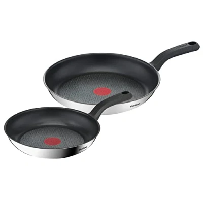 Image de Tefal Comfort Max, Lot de 2 poêles 24/28 cm, Induction, Revêtement antiadhésif, Acier inoxydable, Indicateur température Thermo Spot, G726S204