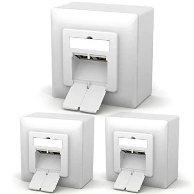 Afbeelding van HB DIGITAL Set van 3 CAT6a netwerkcontactdozen voor CAT.8, CAT.7, CAT.6A, CAT.6, CAT.5 met 2 opbouwpoorten RJ45 poorten universele datastekker EIA/TIA 568AB 8P8C Gigabit Ethernet RAL9003