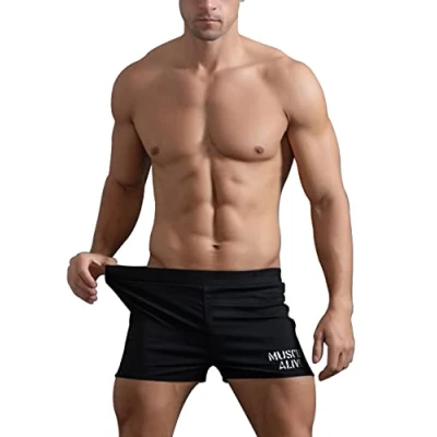 Afbeelding van Muscle Alive Heren fitness training gym bodybuilding shorts kort katoen S1001 grijs, 7,8 cm dun geen zakken M