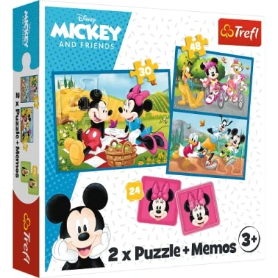 Afbeelding van Trefl Disney, ontmoeting met Disney personages 3 in 1: 2x puzzels + geheugenspel, sprookjesfiguren, 30 en 48 elementen, 24 memo&#039;s, Mickey Mouse