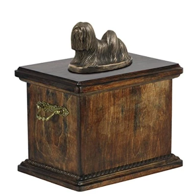 Afbeelding van Elegante urn hond voor Lhasa Apso met beeldje in klassieke stijl