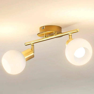 Afbeelding van Lindby plafondlamp 2 lichts metaal, glas H: 16.5 cm E14 messing, opaal wit