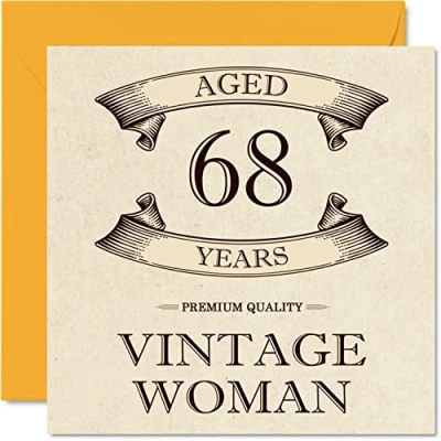 Afbeelding van Vintage verjaardagskaarten voor 68e verjaardag vrouwen 68 jaar Grappige verjaardagskaart mama, zus, vrouw, vriendin, oma, tante, 145 mm x mm, wenskaart