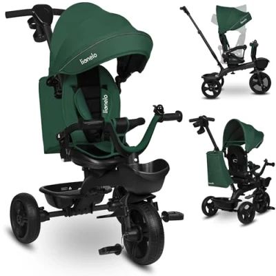 Afbeelding van LIONELO Kori 2 in 1 driewieler voor kinderen, omkeerbare zitting, ouderlijk toezicht, licht magnesiumframe, lekvrije PU wielen, verstelbare luifel, van 18 maanden tot 5 jaar (tot 25 kg) (groen)