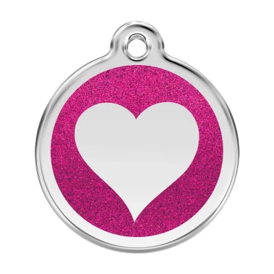 Afbeelding van Heart Hot Pink glitter hondenpenning large/groot dia. 3,8 cm RedDingo