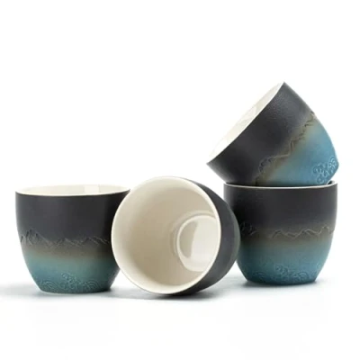 Afbeelding van TEANAGOO Japanse theemok 160 ml marineblauw gradiënt H23 4 stks/doos theekopjes Chinese drukke Aziatische zonder