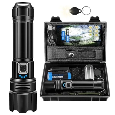 Afbeelding van Azyvum Oplaadbare led zaklamp, extreem helder, 20.000 lumen, tactisch, krachtig, met 5 verlichtingsmodi, IPX4 waterdicht, voor kamperen, vissen, wandelen, outdoor,