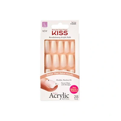 Afbeelding van KISS Salon Acryl Natural Collection vrij sterke en lange vierkante kunstnagels inclusief 28 kunstnagels, nagellijm, nagelvijl manicurestick